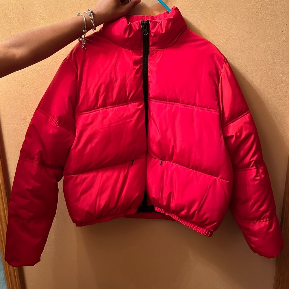 Red Puffer Coat H&M Size Large